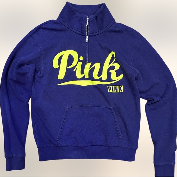 VS PINK Quarter Zip Women’s Purplish/Blue w/ Neon PINK Logo SZ XS - Picture 1 of 5